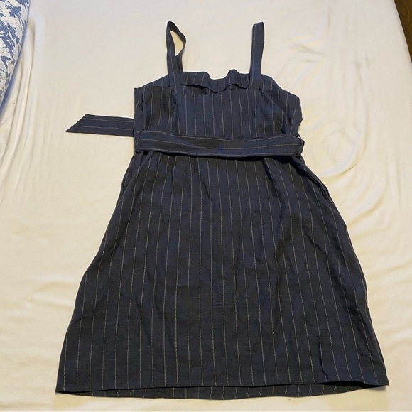 Forever 21 Linen Blend Pinstripe Jumper w/ Side Pocket & Hidden Side Zipper Sz L - Picture 3 of 8